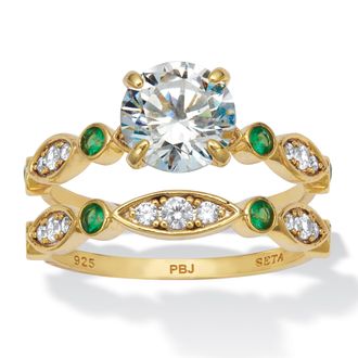 Palm Beach Jewelry 2.52 TCW White and Green Cubic Zirconia 14k Gold-plated Silver Bridal Ring Set