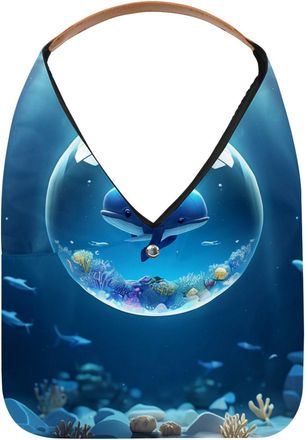 Generic Whale Crystal Ball Reusable Lightweight Grocery Bags - Foldable Into Compact Pouch, Washable & Sturdy, Multipurpose for Shopping and Travel
