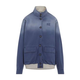 Miu Miu Old Washed Twill Blouson - Dames - Jassen - Blauw - Maat: M Katoen