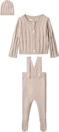 Fragile High Waist Knit 3 Piece Set Overall, Cardigan and Hat in Sandstorm at Nordstrom, Size 12M