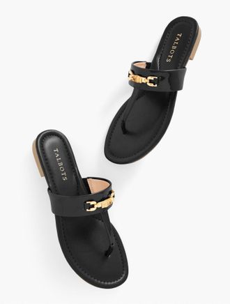 Talbots Gia Bamboo Thong Sandals - Black - 9M Talbots