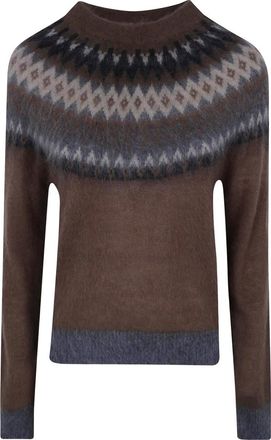 Max Mara Glassa Jacquard Ronde Hals Trui - Dames - Truien - Bruin - Maat: L Wol