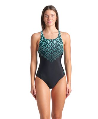 Arena Badeanzug ARENA WOMENS ARENA KIKKO V SWIMSUIT V BACK GRAPHIC, Damen, Gr. 36, N-Gr, schwarz (schwarz, water), Obermaterial: 80% Polyamid, 20% Elasthan,