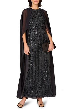 Aidan Mattox Beaded Cape Gown in Navy at Nordstrom, Size 12