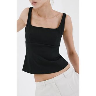 Mango Fitted Square Neck Top in Black at Nordstrom, Size X-Small
