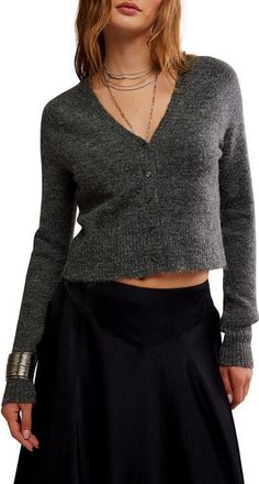 Free People School Girl Crop Cardigan in Charcoal Heather at Nordstrom, Size X-Small