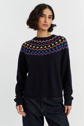 Chinti and Parker Navy Wool-Cashmere Star Yoke Sweater