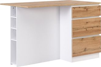 Vente-Unique Isla central de cocina con 6 cajones y 4 estantes de MDF - Natural claro y Blanco - POMARELA