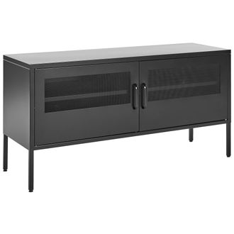 Beliani Aparador De Metal Negro 118 X 40 Cm 2 Puertas Malla Estantes Gesti&oacute;n Cables Morley