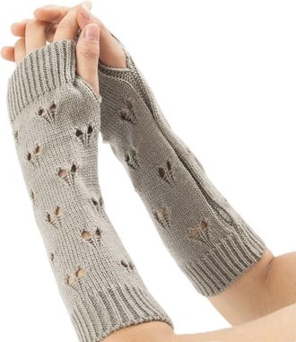 Generic Heart Knitted Fingerless Gloves Fingerless Arm Cover Windproof Half Finger Sleeves Hollow Out Loose Gloves(light grey)
