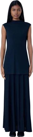 Jil Sander Gelaagde Jersey Turtleneck Maxi Jurk - Dames - Maxi kleedjes - Blauw - XS - Kleedjes