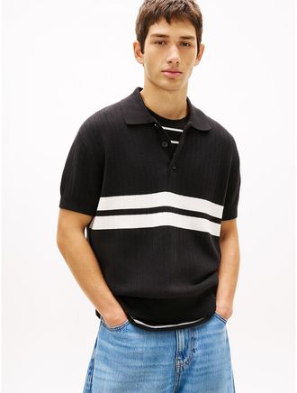 Tommy Hilfiger Mens Tommy Jeans Short-Sleeve Sweater Polo - Black - XL