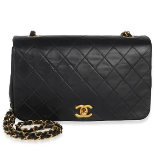 Chanel Vintage 24k Black Quilted Lambskin Single Full Flap Bag