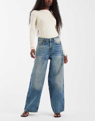 Motel jeans ampi a vita bassa in blu vintage