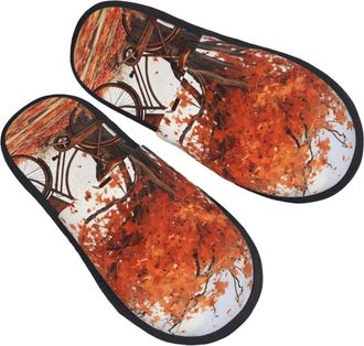 Generic Cotton Slippers Autumn Tree With Aged Old Bike Lightweight Sliders Anti-Skid Shoes For Trip Indoor Hotel L