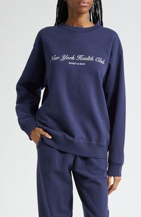 Sporty & Rich New York Health Club Graphic Sweatshirt in Dark Navy at Nordstrom, Size X-Small
