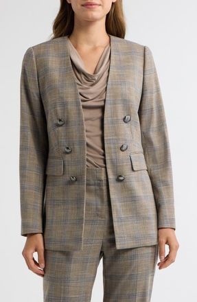 Anne Klein Faux Double Breasted Blazer in Natural Clay Multi at Nordstrom, Size 16