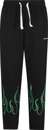 Vision Of Super Black Pants With Embroidered Green Flames