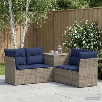 vidaXL Vidaxl Set Di Divani 5 Pz Grigio E Blu Navy Rattan Sintetico E Acciaio