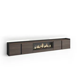 Skraut Home Skraut Home - Mueble Tv, Televisi&oacute;n, Muebles De Sal&oacute;n, Almacenaje, 315x35x50cm, Para Tv Hasta 80, Chimenea El&eacute;ctrica Xxl, Led, Estilo Moderno, Roble O