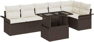 vidaXL Vidaxl - Conjunto De Sof&aacute; De Jard&iacute;n Con Coj&iacute;n 7 Pcs Marr&oacute;n Polirat&aacute;n