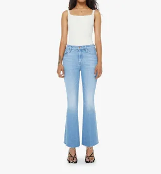 Mother Lil Weekender Fray Flare Jeans In Satisfy Your Cravings