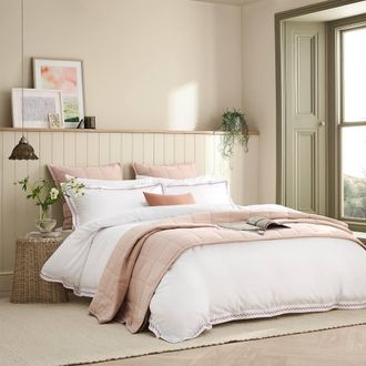 Christy Wave Edge Embroidered Cotton Percale Duvet Cover Sets in Pink | Size: King