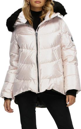 Gorski Apres-Ski High-Low Jacket with Detachable Genuine Shearling Hood Trim in Gold/black at Nordstrom, Size X-Small