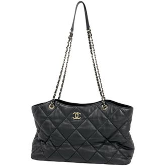 Chanel Matelasse Black Leather Tote Bag (Pre-Owned)