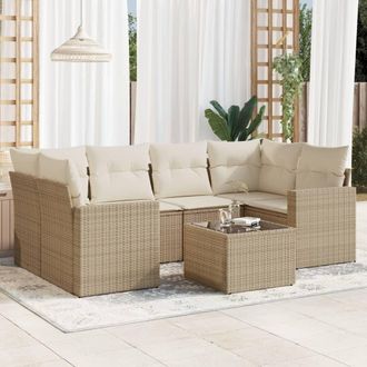 vidaXL Vidaxl - Set Sof&aacute;s De Jard&iacute;n 7 Piezas Y Cojines Rat&aacute;n Sint&eacute;tico Beige