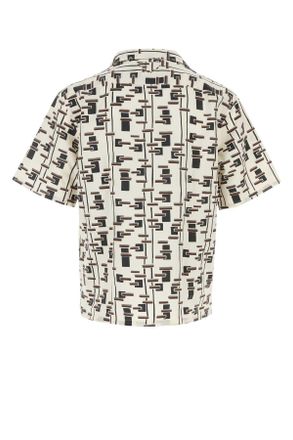 Prada Mens Printed Poplin Shirt Naturale+bordeaux Exterior: Cotton Silk Camicie