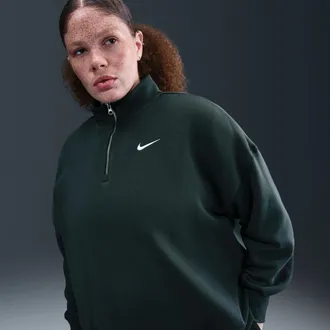 Nike Womens Nike Sportswear Phoenix Fleece Over-Oversized 1/4-Zip (Plus Size) in Green | HJ0933-390