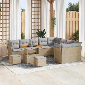 vidaXL Conjunto De Sof&aacute; De Jard&iacute;n 12 Pcs Beige Rat&aacute;n Sint&eacute;tico Vidaxl