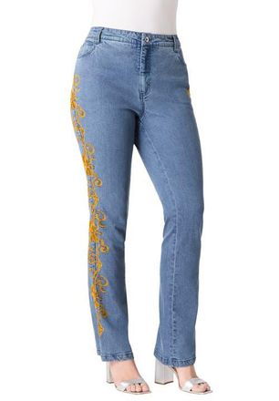 Roaman's Plus Size Whitney Jean with Invisible Stretch in Gold Swirl Embroidery at Nordstrom, Size 30