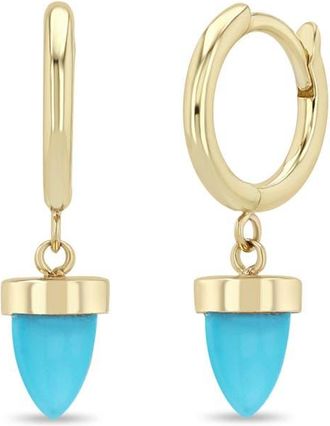 Zo&euml; Chicco 14K Gold Turquoise Bullet Huggie Hoop Earrings in 14K Yellow Gold /Turquoise at Nordstrom