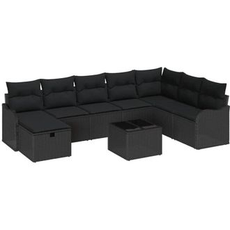 vidaXL Sofa Set with Cushion with Storage Manual Black Poly Rattan vidaXL