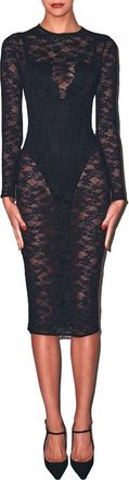 Fleur du Mal Le Stretch Multifit Lace Longsleeve Dress in Black at Nordstrom, Size X-Large