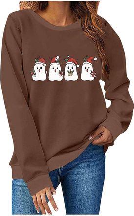 Generic Christmas Sweatshirt Women Xmas Long Sleeve Funny Snowman Jumper Casual Crewneck Novelty Loose Fit Holiday Ladies Sweatshirts ladies long sleeve chris