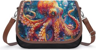 Generic Colorful Octopus Crossbody Bag Womens Handbag PU Message Bags Shoulder Purse with Adjustable Strap