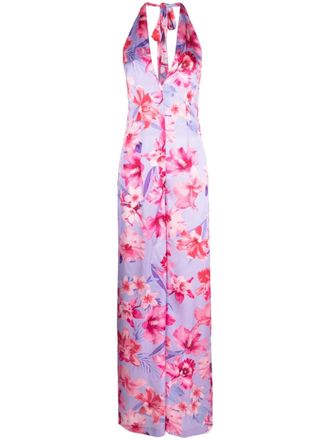 Pinko floral-print satin jumpsuit - Purple