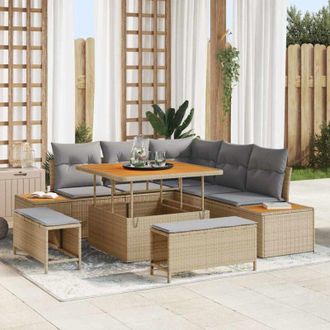 vidaXL Vidaxl - Conjunto De Sof&aacute; De Jard&iacute;n Con Coj&iacute;n 8 Pcs Beige Polirat&aacute;n