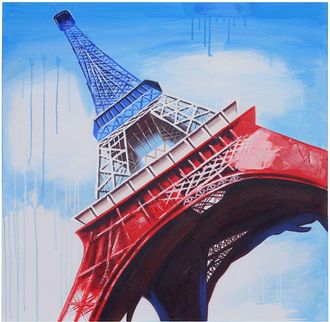 Hhg Hhg - Pintura Al &Oacute;leo Torre Eiffel Tricolor, 100% Pintado A Mano Pintura Mural Xl, 100x100cm