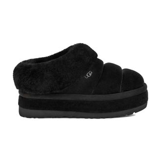 UGG Slippers, female, Black, 4 UK, Black Suede Sandals with Sheepskin Collar