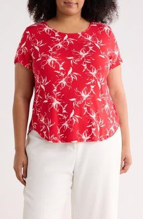 JANE + MERCER Floral High-Low T-Shirt in Red/White Floral at Nordstrom Rack, Size 2 X