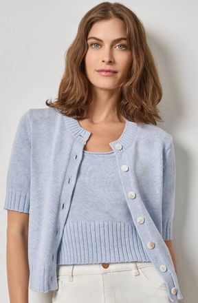 Lilla P Elbow Sleeve Button Cardigan In Clearwater