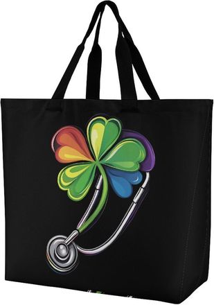 Generic NurseSt Day Patricks Shamrock Clovers Tote Bag Reusable Grocery Shopping Bags Large Travel One Shoulder Handbag for Picnic Work