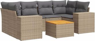 vidaXL Vidaxl - Set Sof&aacute;s De Jard&iacute;n 7 Piezas Y Cojines Rat&aacute;n Sint&eacute;tico Beige