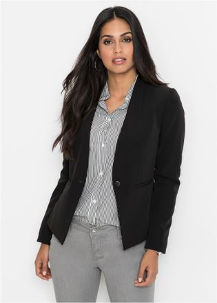 Bonprix Jackenblazer BONPRIX, Damen, Gr. 40, schwarz, Obermaterial: 90% Polyester, 10% Elasthan. Futter: 100% Polyester, figurbetont, Blazer Jackenblazer, sti