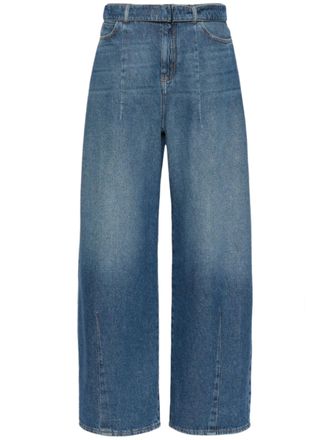 Weekend Wide-Leg Denim Pants with High Waist and Fabric Belt