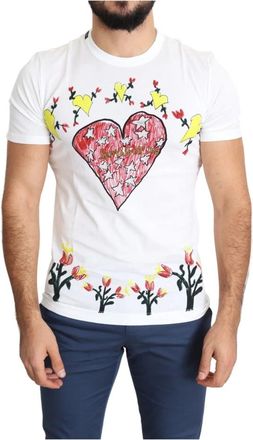 Dolce & Gabbana Saint Valentine Hearts Print T-shirt - Heren - T-shirts - Wit - XS - Katoen - Tops